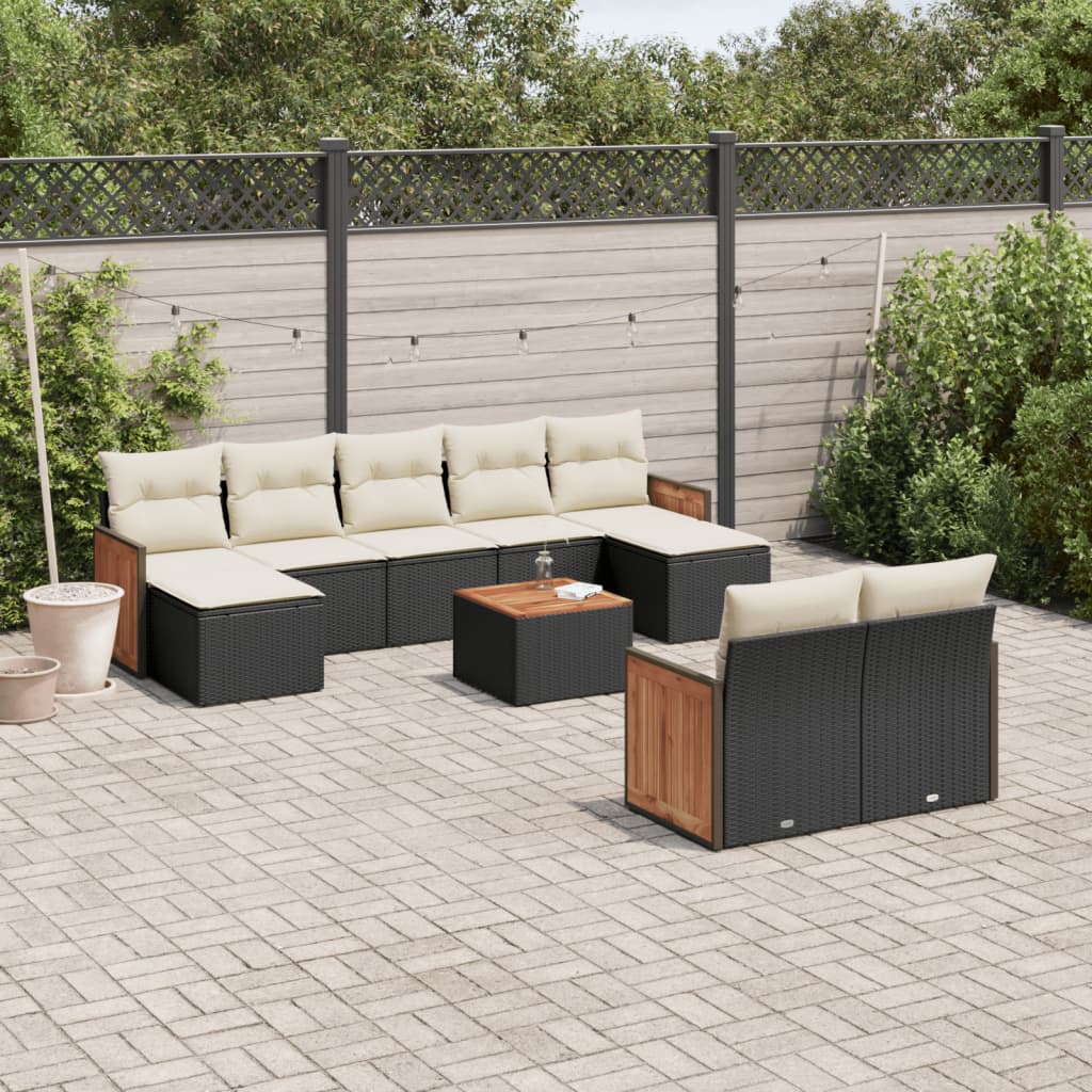 vidaXL 9-delige Loungeset met kussens poly rattan zwart