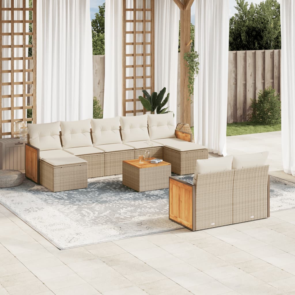 vidaXL 9-delige Loungeset met kussens poly rattan zwart