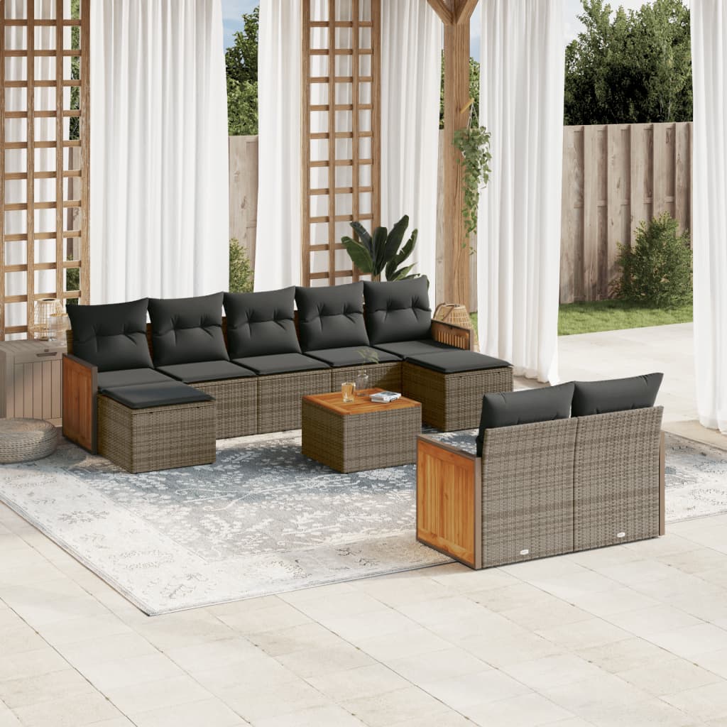 vidaXL 9-delige Loungeset met kussens poly rattan zwart