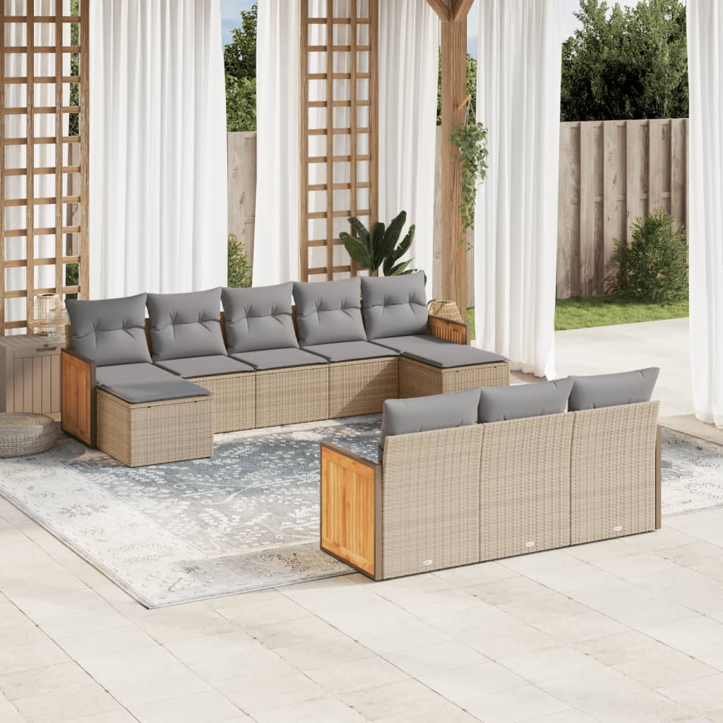 vidaXL 10-delige Loungeset met kussens poly rattan zwart