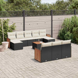 vidaXL 10-delige Loungeset met kussens poly rattan zwart
