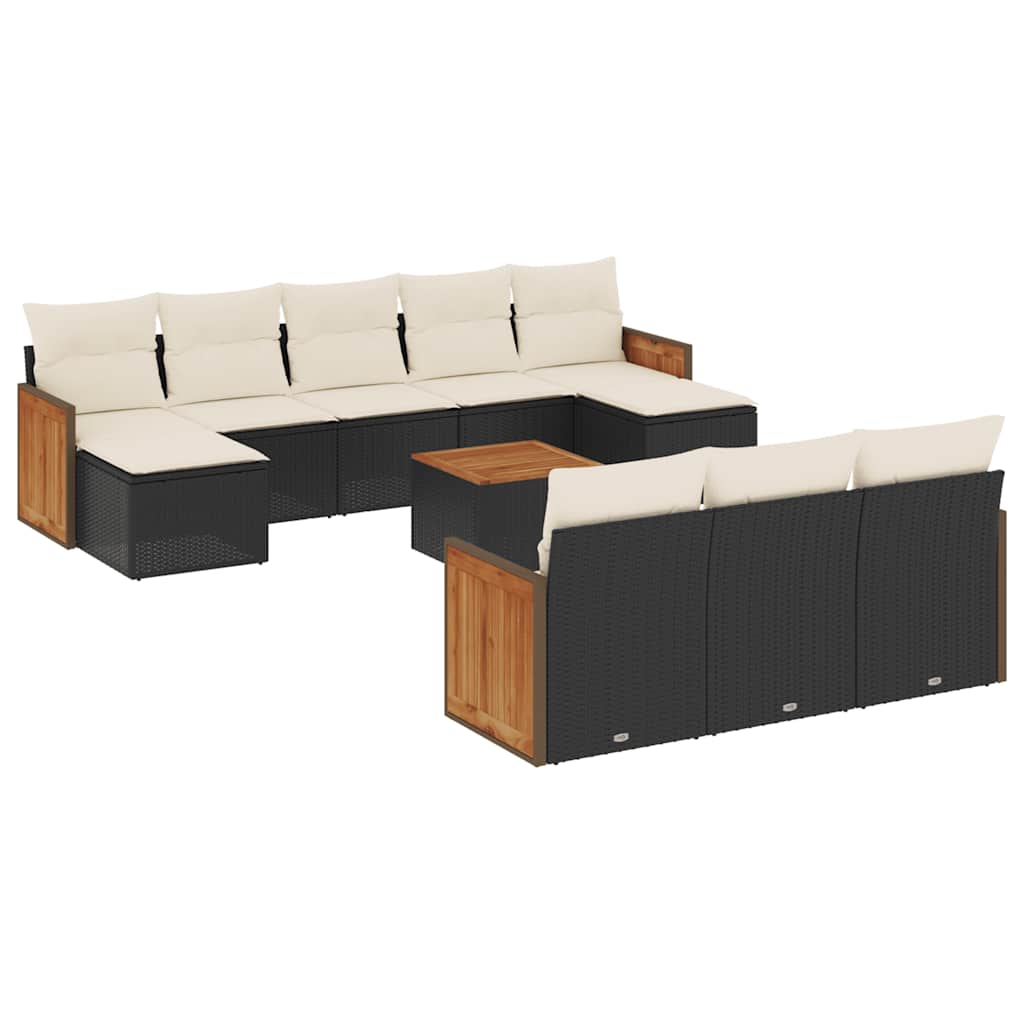 vidaXL 10-delige Loungeset met kussens poly rattan zwart