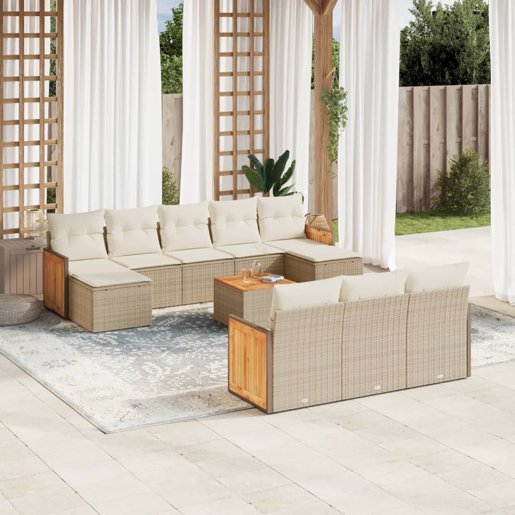 vidaXL 10-delige Loungeset met kussens poly rattan zwart