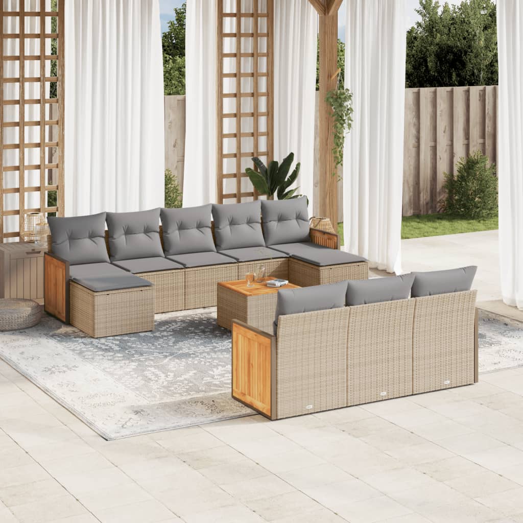 vidaXL 10-delige Loungeset met kussens poly rattan zwart