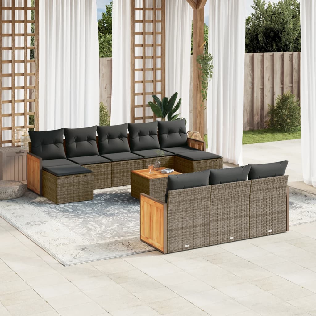 vidaXL 10-delige Loungeset met kussens poly rattan zwart