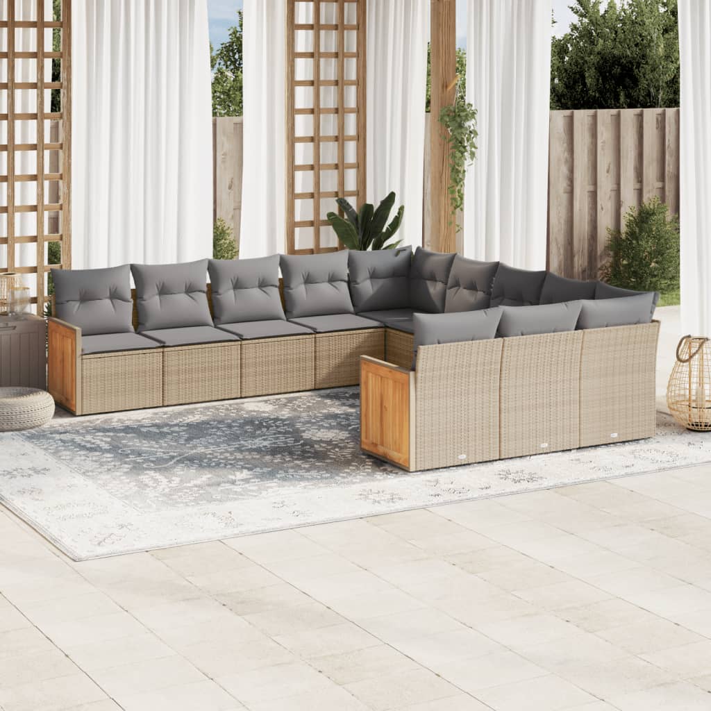 vidaXL 11-Piece Lounge Set with Cushions Poly Rattan Black
