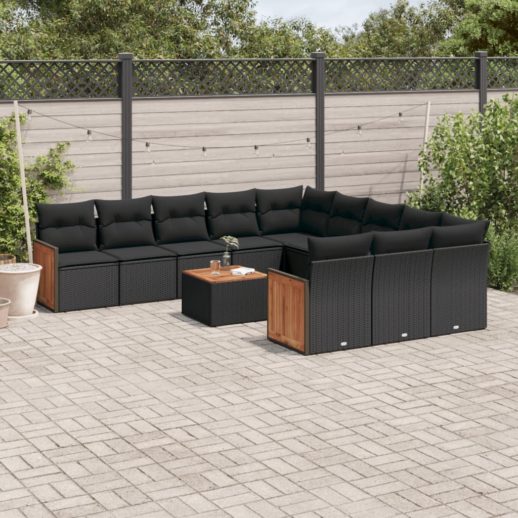 vidaXL 11-Piece Lounge Set with Cushions Poly Rattan Black