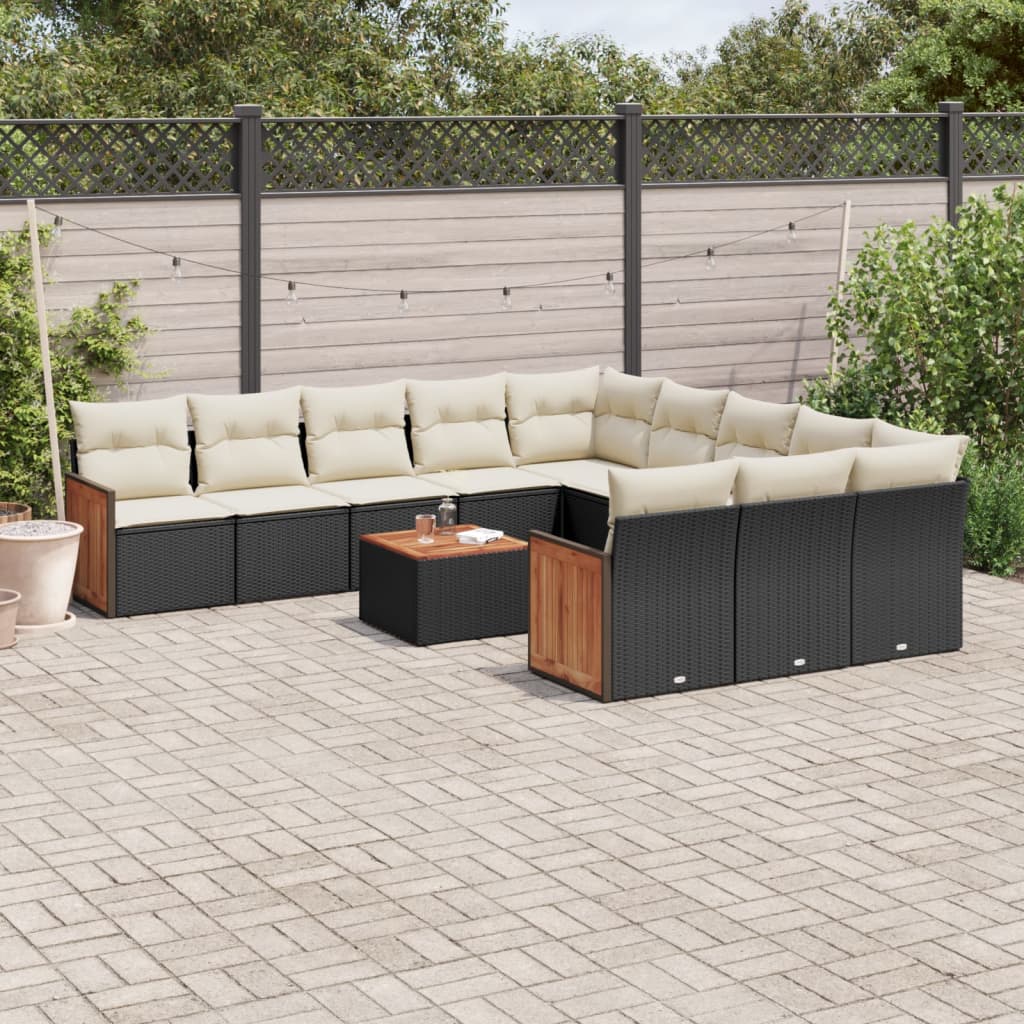 vidaXL 11-Piece Lounge Set with Cushions Poly Rattan Black