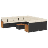 vidaXL 11-Piece Lounge Set with Cushions Poly Rattan Black