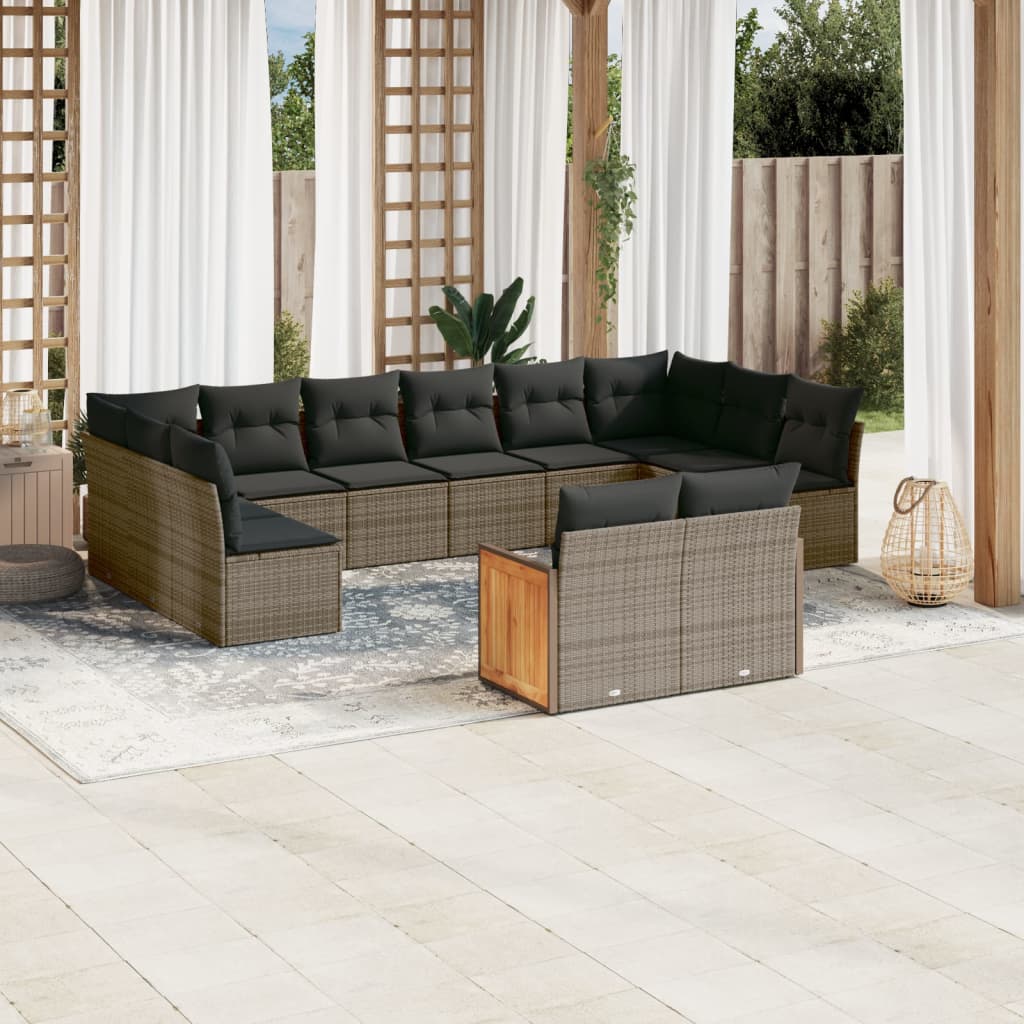 vidaXL 12-delige Loungeset met kussens poly rattan zwart