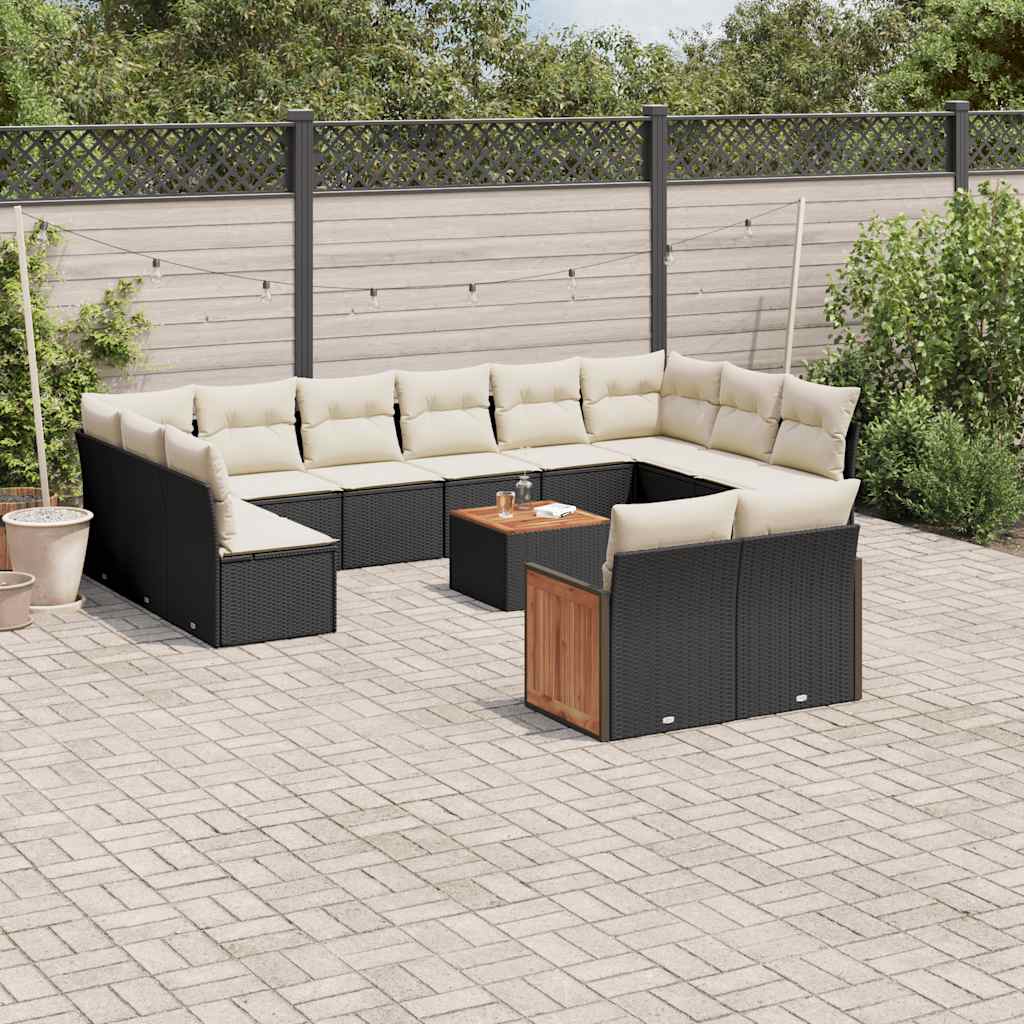 vidaXL 12-delige Loungeset met kussens poly rattan zwart