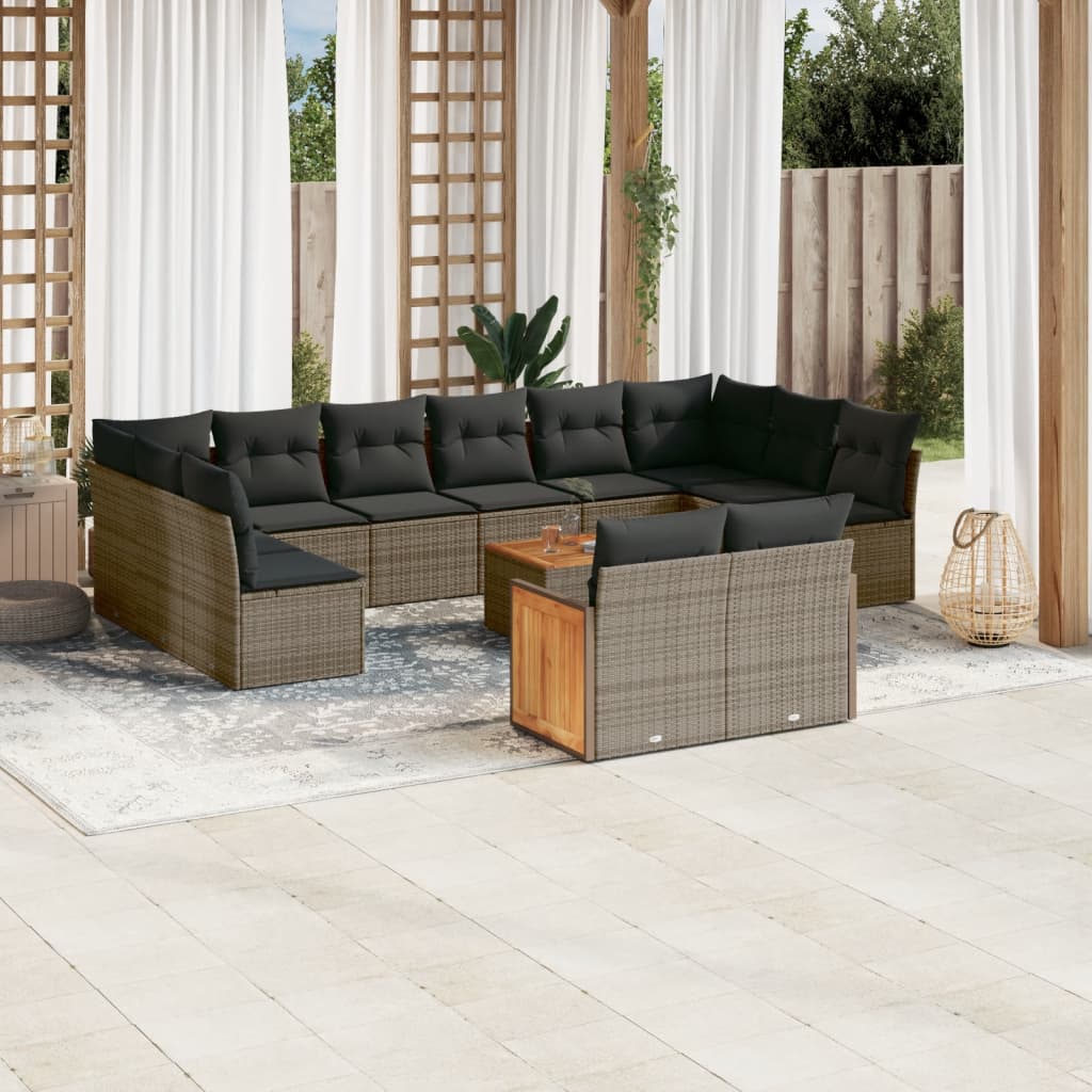 vidaXL 12-delige Loungeset met kussens poly rattan zwart
