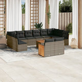 vidaXL 12-delige Loungeset met kussens poly rattan zwart