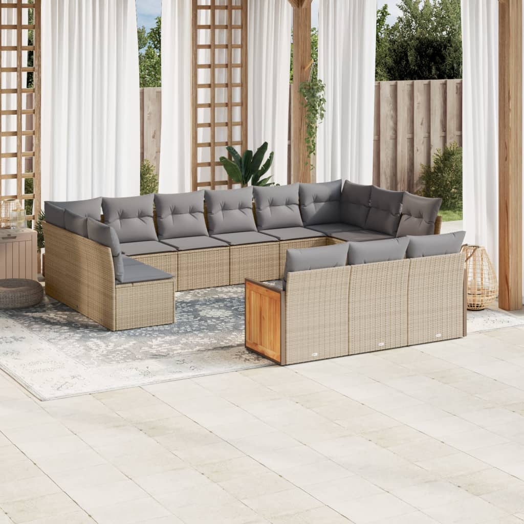 vidaXL 13-delige Loungeset met kussens poly rattan zwart