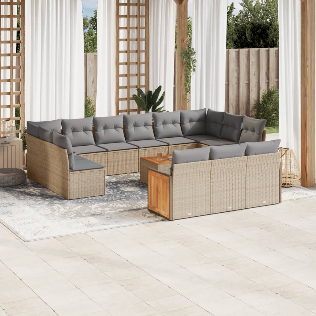 vidaXL 13-delige Loungeset met kussens poly rattan zwart