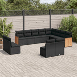 vidaXL 12-Piece Lounge Set with Cushions Poly Rattan Black