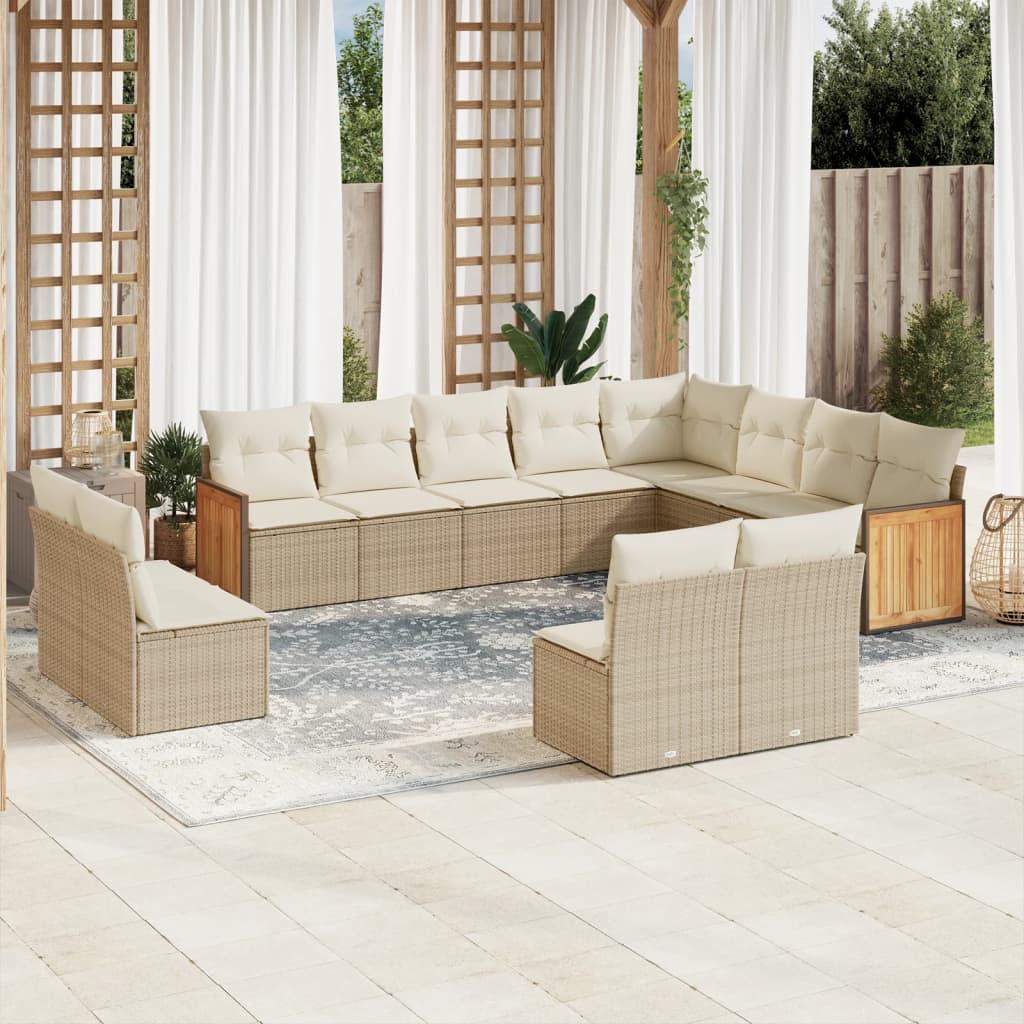vidaXL 12-Piece Lounge Set with Cushions Poly Rattan Black