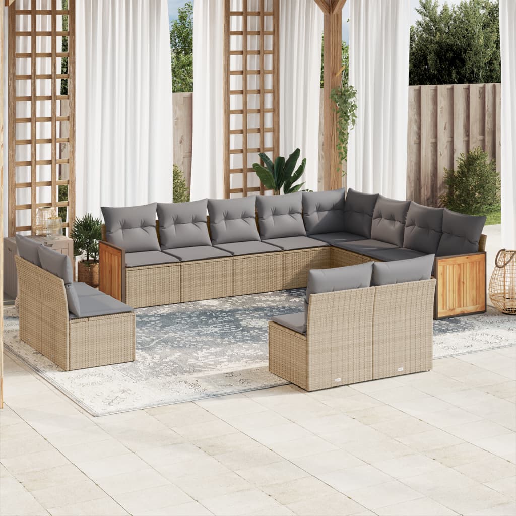 vidaXL 12-Piece Lounge Set with Cushions Poly Rattan Black