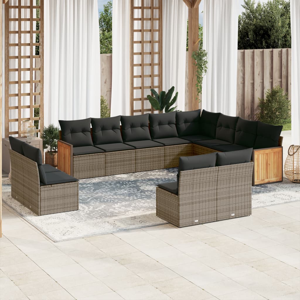 vidaXL 12-Piece Lounge Set with Cushions Poly Rattan Black