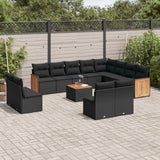 vidaXL 12-Piece Lounge Set with Cushions Poly Rattan Black