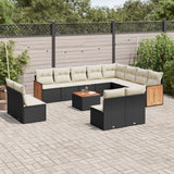 vidaXL 12-Piece Lounge Set with Cushions Poly Rattan Black