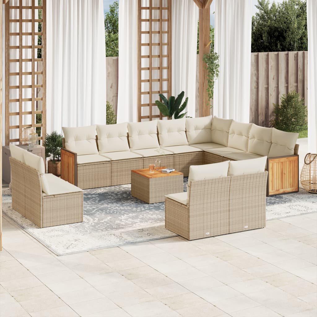vidaXL 12-Piece Lounge Set with Cushions Poly Rattan Black