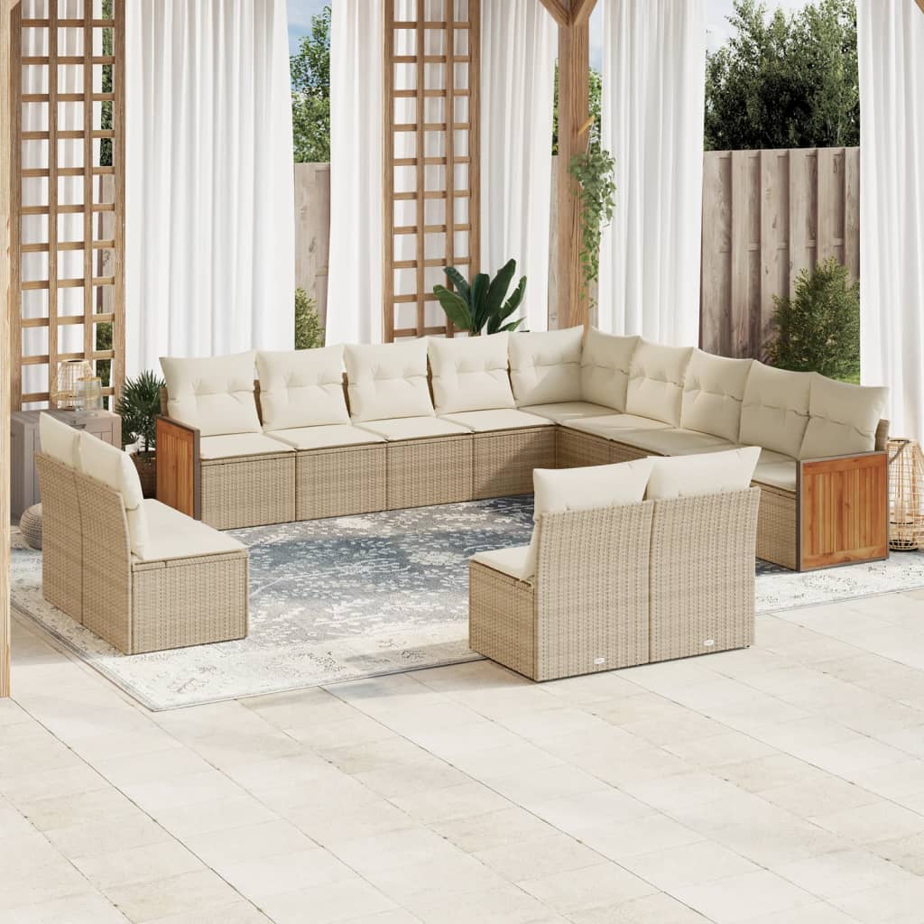 vidaXL 13-delige Loungeset met kussens poly rattan zwart
