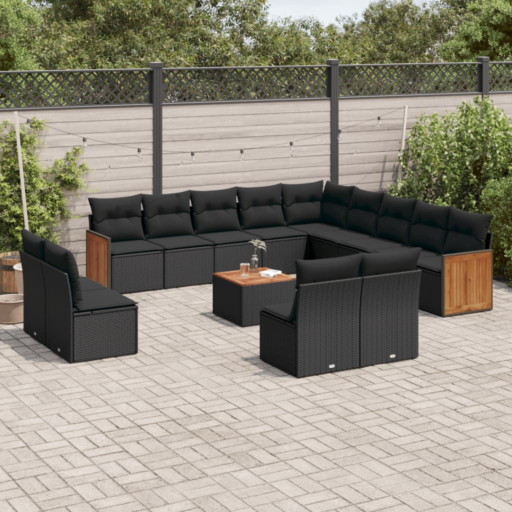 vidaXL 13-delige Loungeset met kussens poly rattan zwart