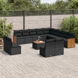 vidaXL 13-delige Loungeset met kussens poly rattan zwart