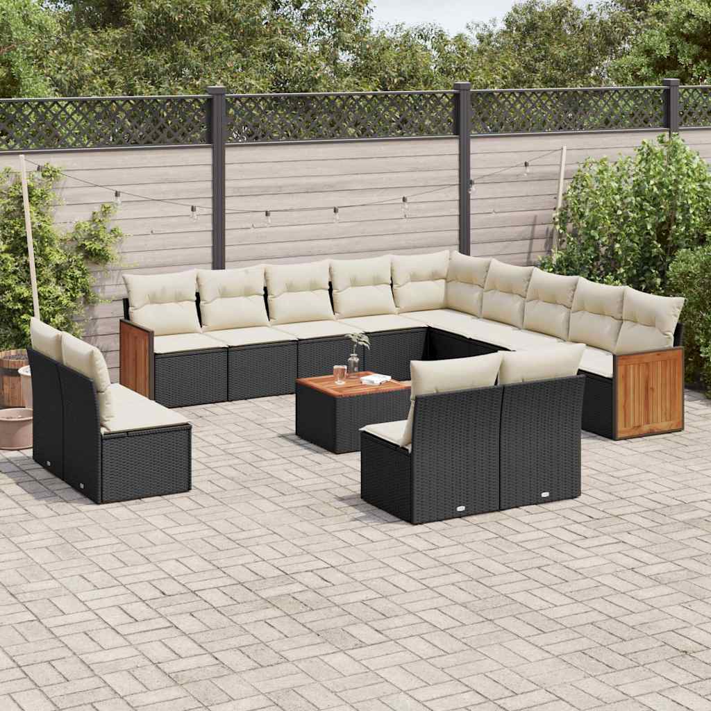 vidaXL 13-delige Loungeset met kussens poly rattan zwart