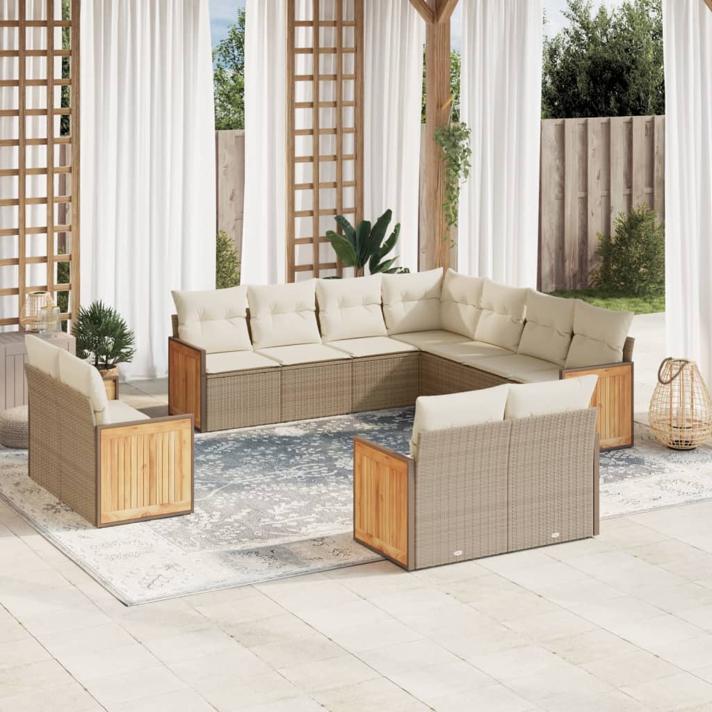 vidaXL 11-Piece Lounge Set with Cushions Poly Rattan Black