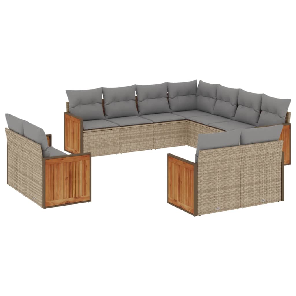 vidaXL 11-Piece Lounge Set with Cushions Poly Rattan Black