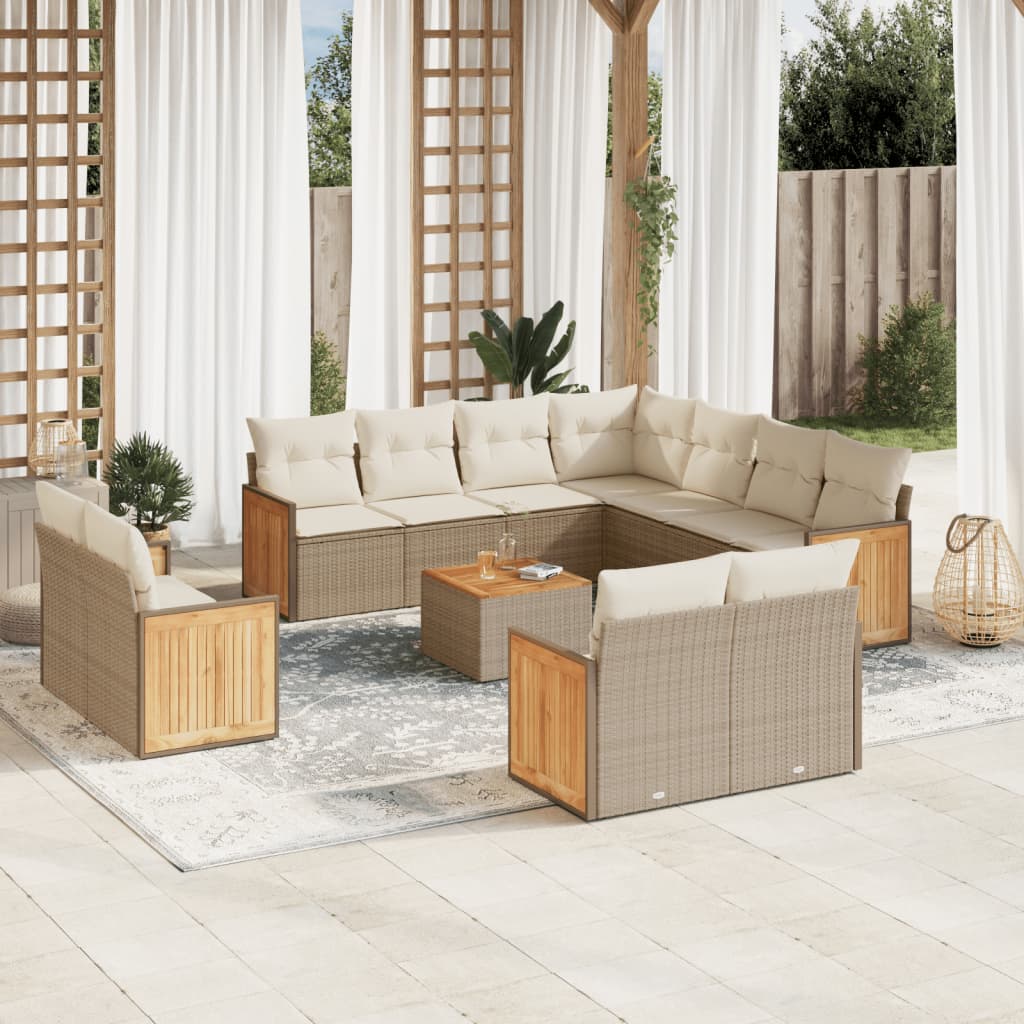 vidaXL 11-Piece Lounge Set with Cushions Poly Rattan Black