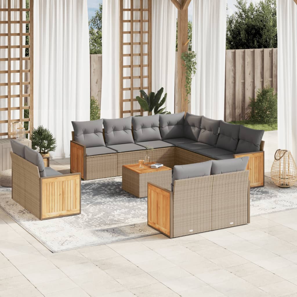 vidaXL 11-Piece Lounge Set with Cushions Poly Rattan Black
