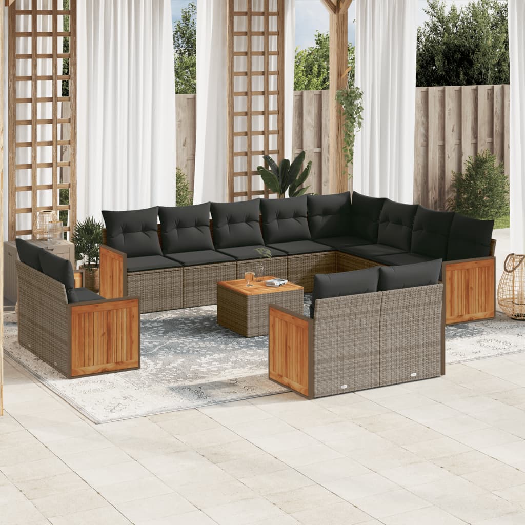 vidaXL 12-piece Lounge Set with Cushions Poly Rattan Black