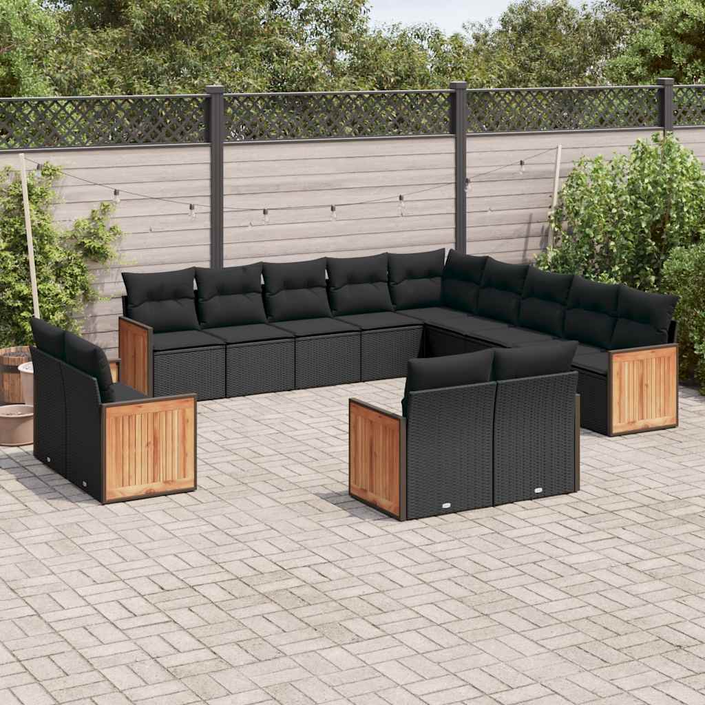 vidaXL 13-Piece Lounge Set with Cushions Poly Rattan Black