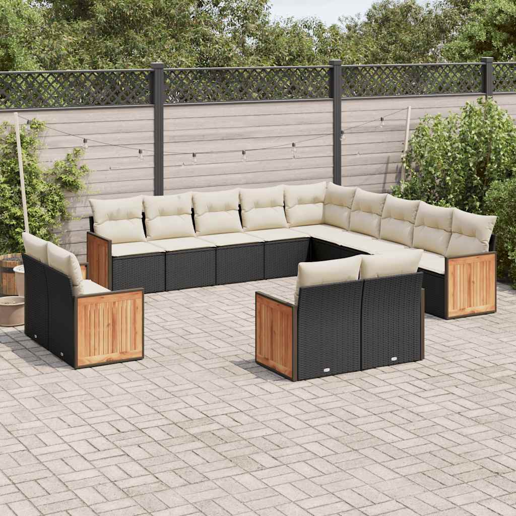vidaXL 13-Piece Lounge Set with Cushions Poly Rattan Black