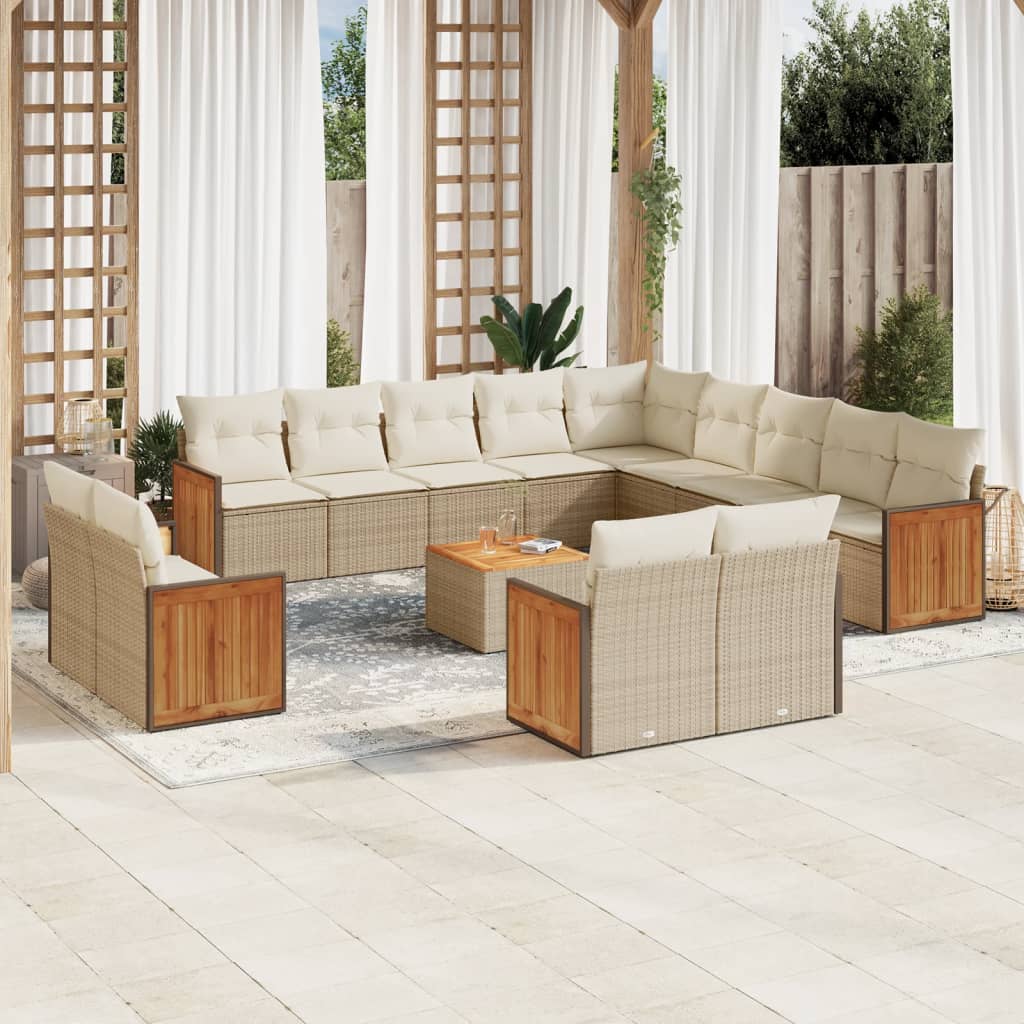 vidaXL 13-Piece Lounge Set with Cushions Poly Rattan Black