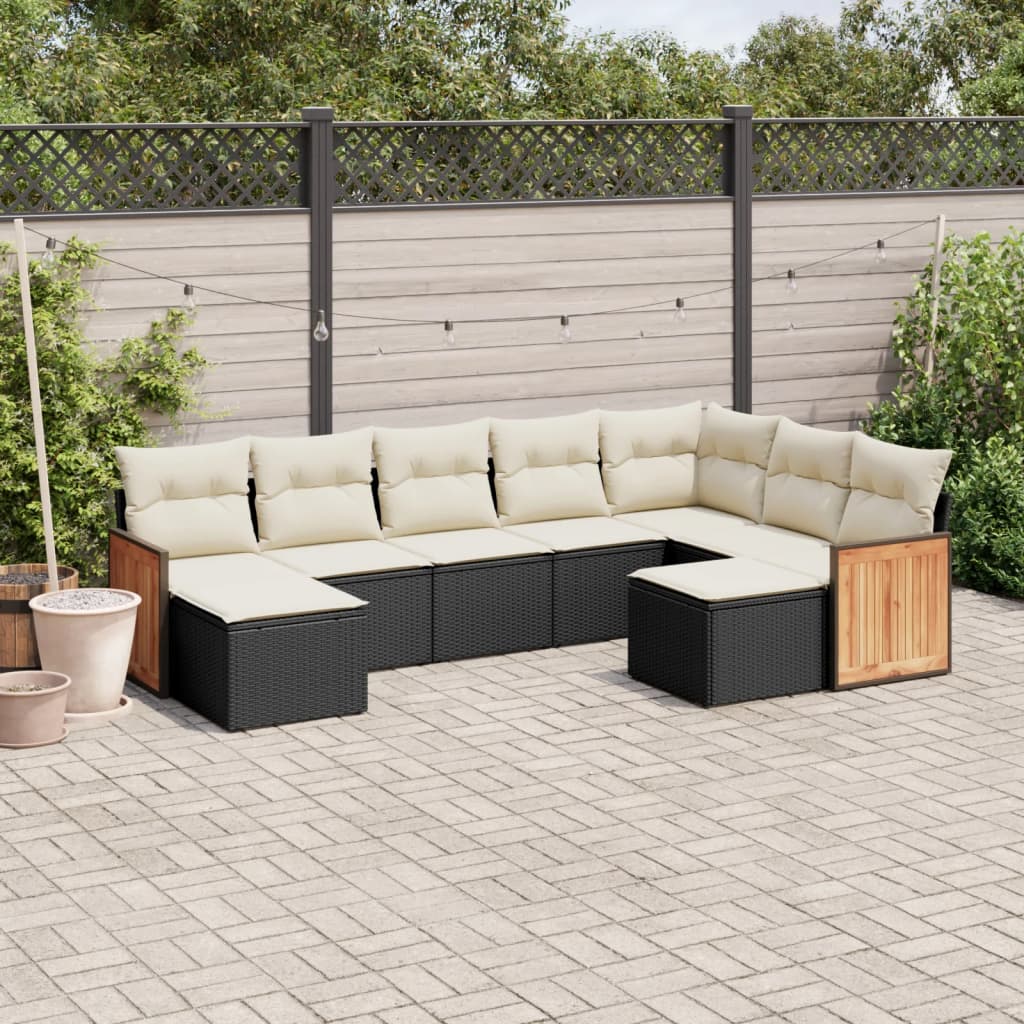 vidaXL 9-piece Poly Rattan Lounge Set with Cushions Black
