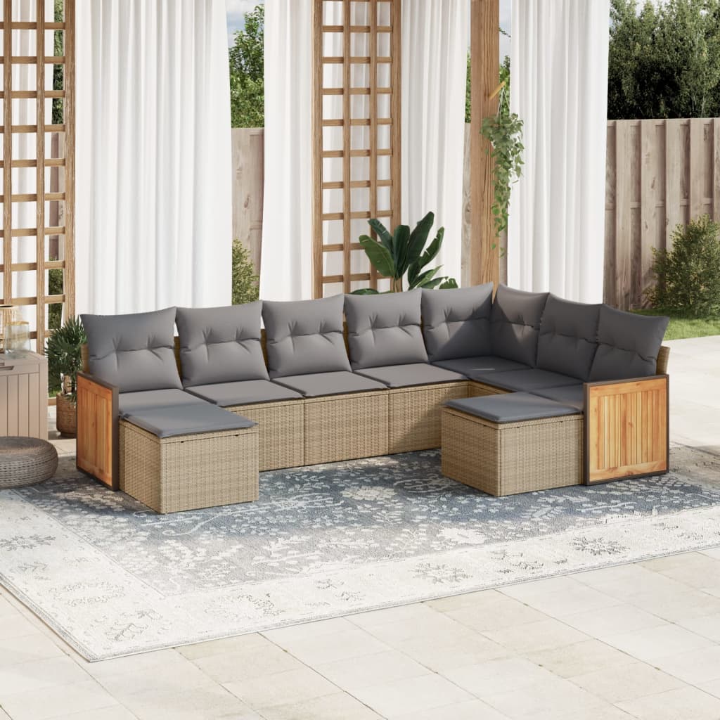 vidaXL 9-piece Poly Rattan Lounge Set with Cushions Black