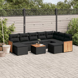 vidaXL 9-piece Poly Rattan Lounge Set with Cushions Black