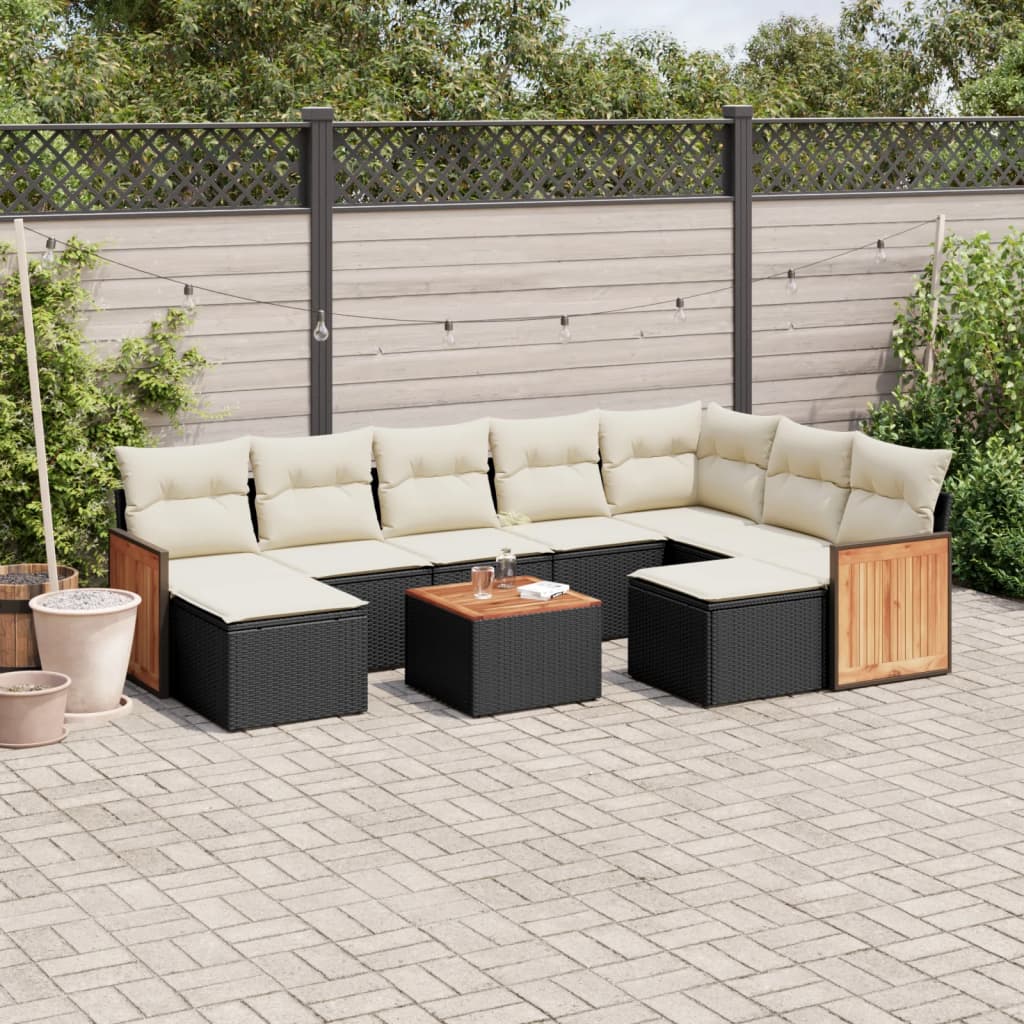 vidaXL 9-piece Poly Rattan Lounge Set with Cushions Black