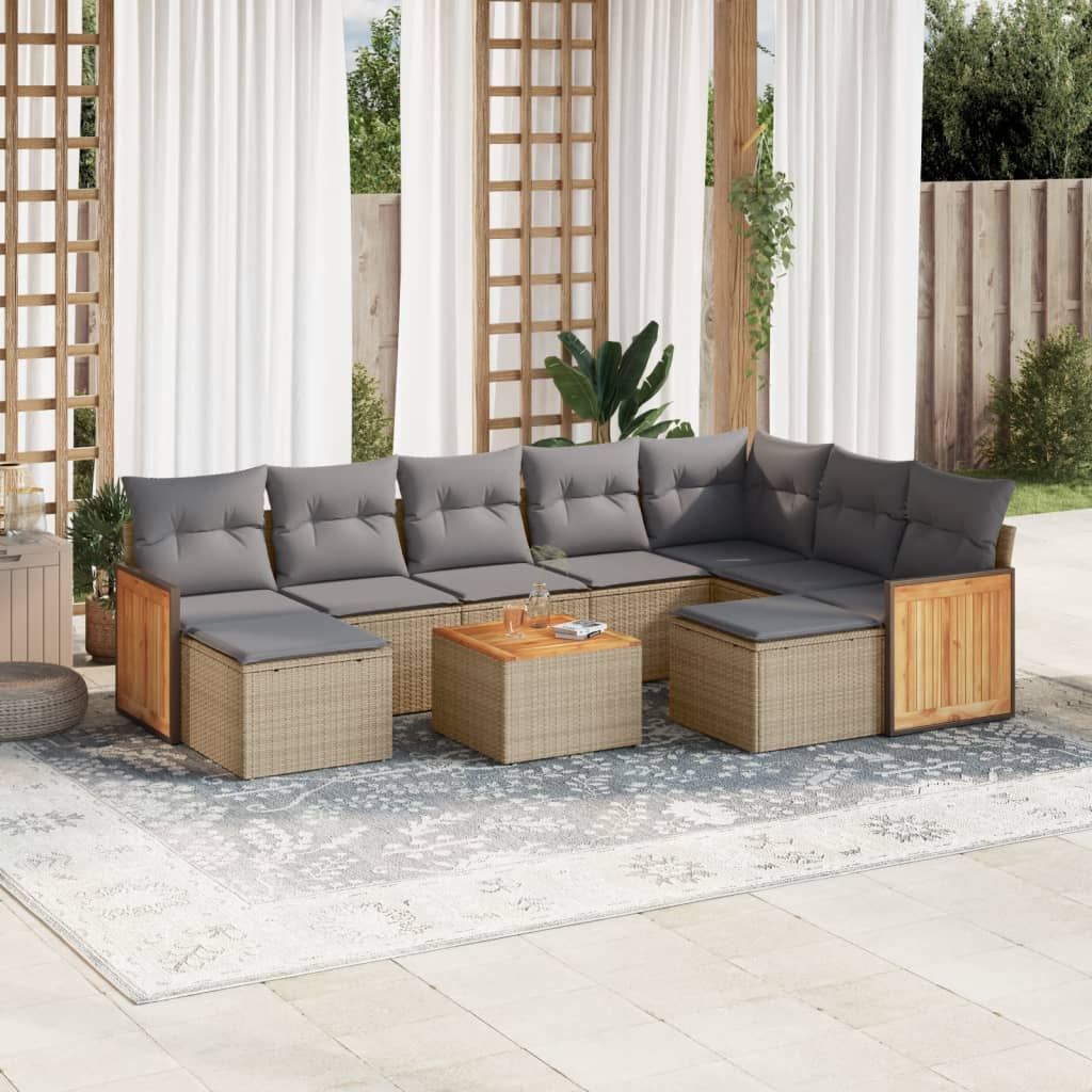 vidaXL 9-piece Poly Rattan Lounge Set with Cushions Black