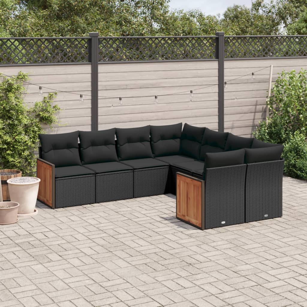vidaXL 8-Piece Lounge Set with Cushions Poly Rattan Black