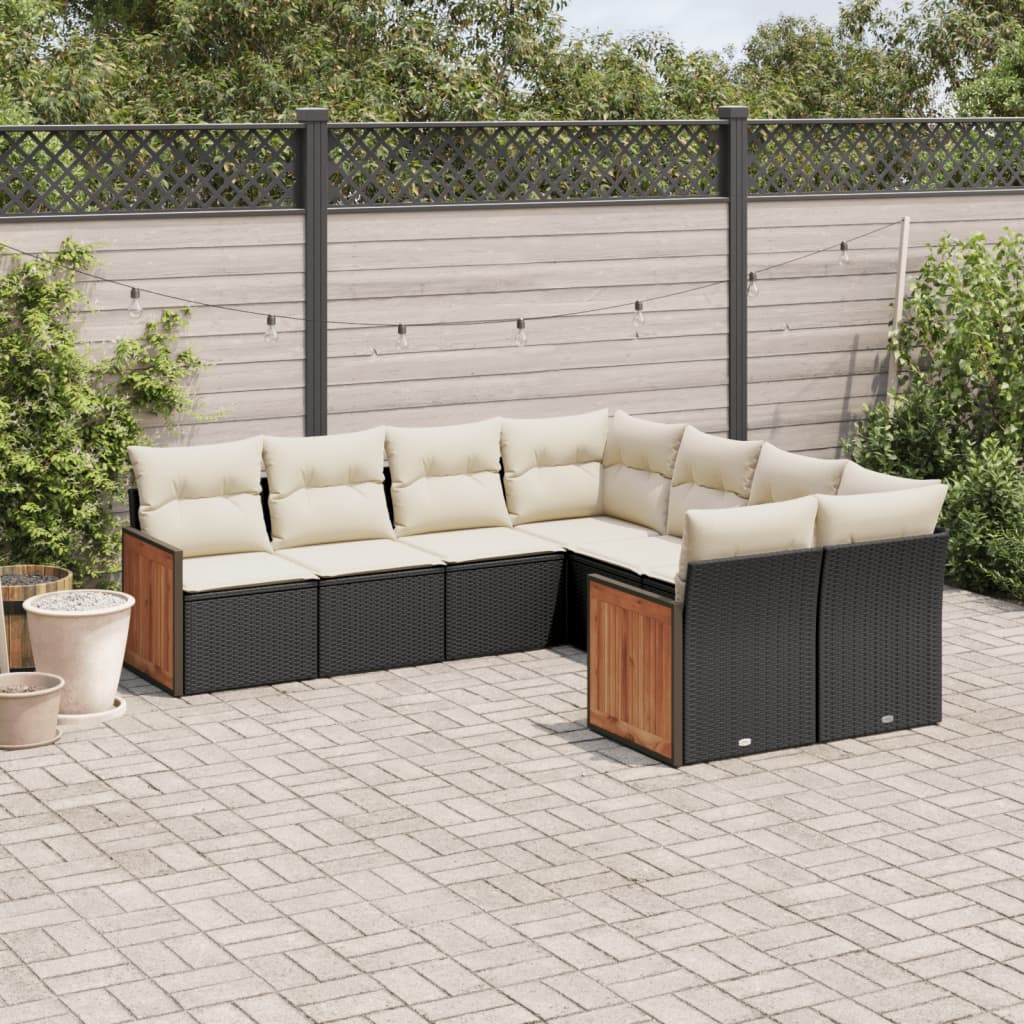 vidaXL 8-Piece Lounge Set with Cushions Poly Rattan Black