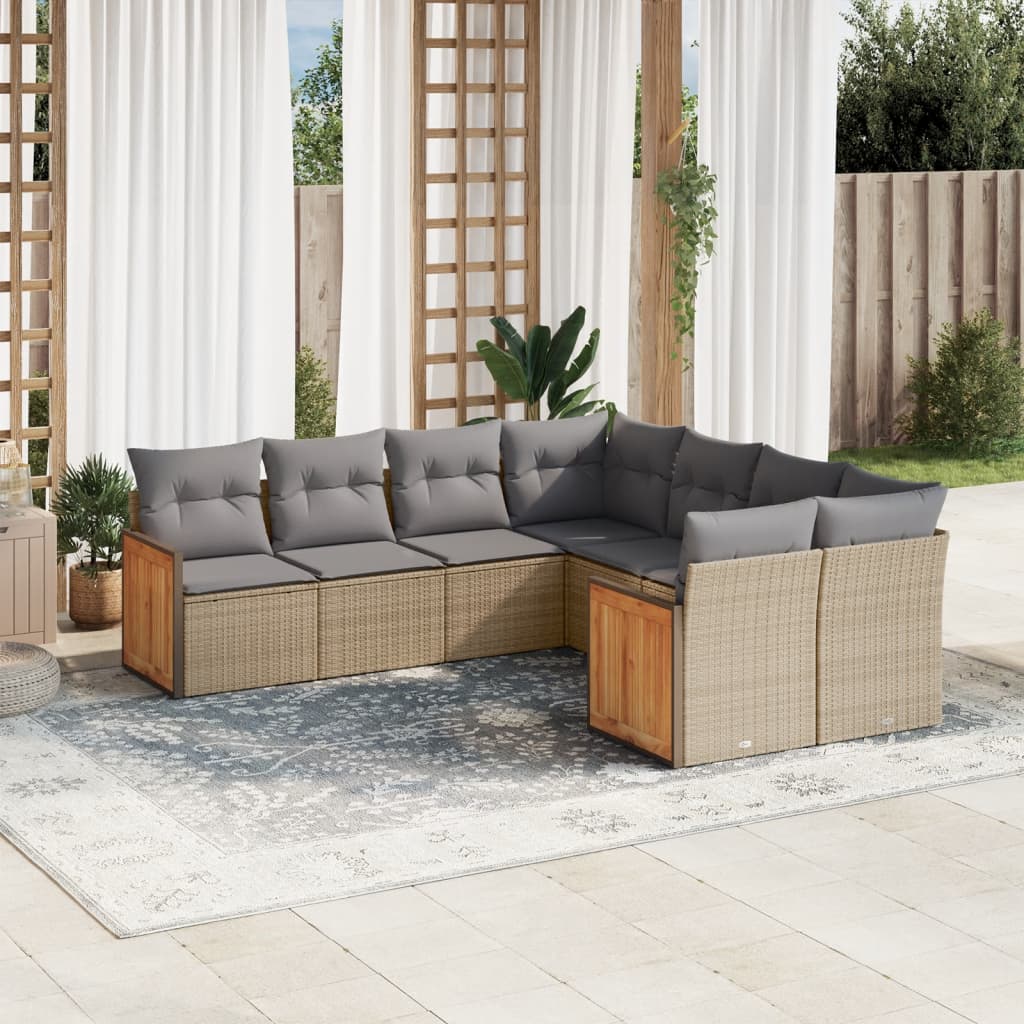 vidaXL 8-Piece Lounge Set with Cushions Poly Rattan Black