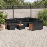 vidaXL 11-Piece Lounge Set with Cushions Poly Rattan Black