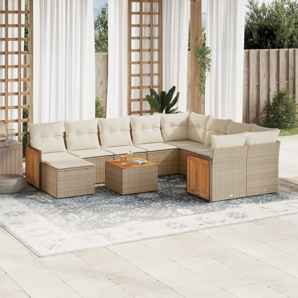 vidaXL 11-Piece Lounge Set with Cushions Poly Rattan Black