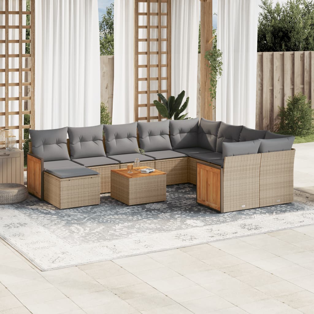 vidaXL 11-Piece Lounge Set with Cushions Poly Rattan Black