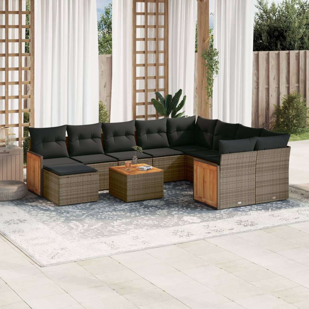 vidaXL 11-Piece Lounge Set with Cushions Poly Rattan Black